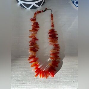 Vintage Artisan Carnelian Spike Beaded Necklace Sterling Silver Clasp